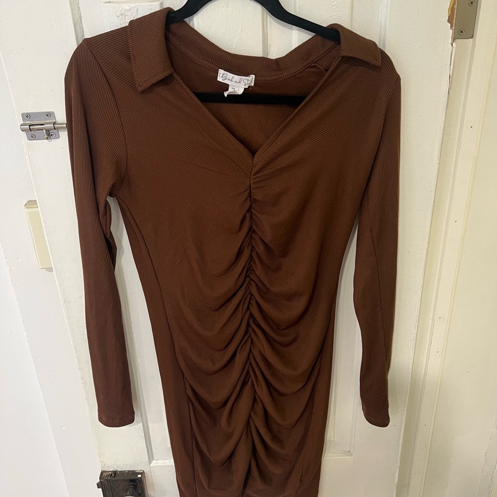 Women’s Size Large Chocolate Brown Ruched Dress